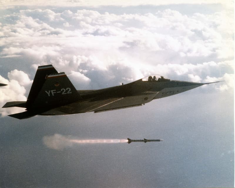 YF-22 Advanced Technology Fighter fires a missile
